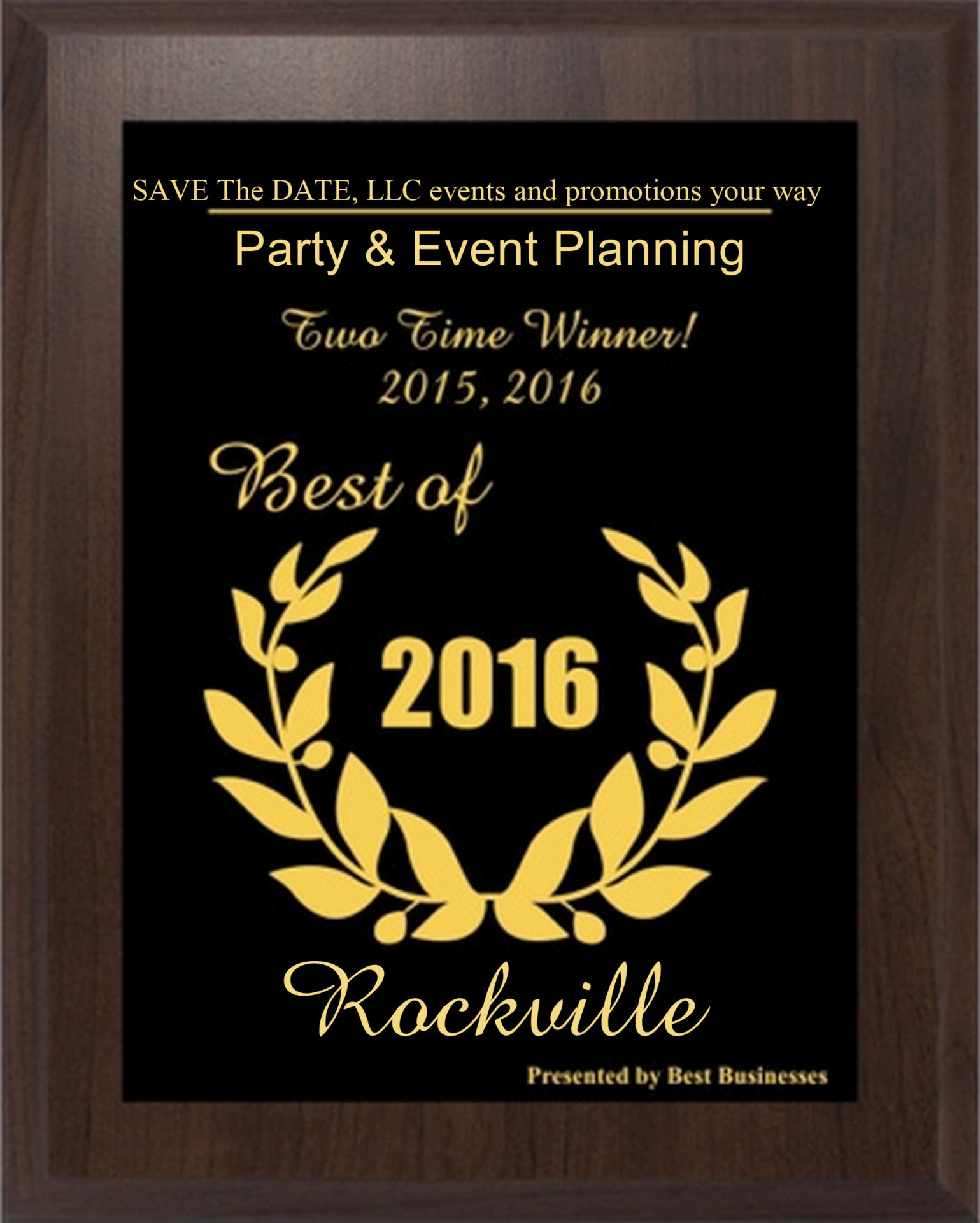 Best of Rockville Party & Event Planning Two Time Winner 2015, 2016